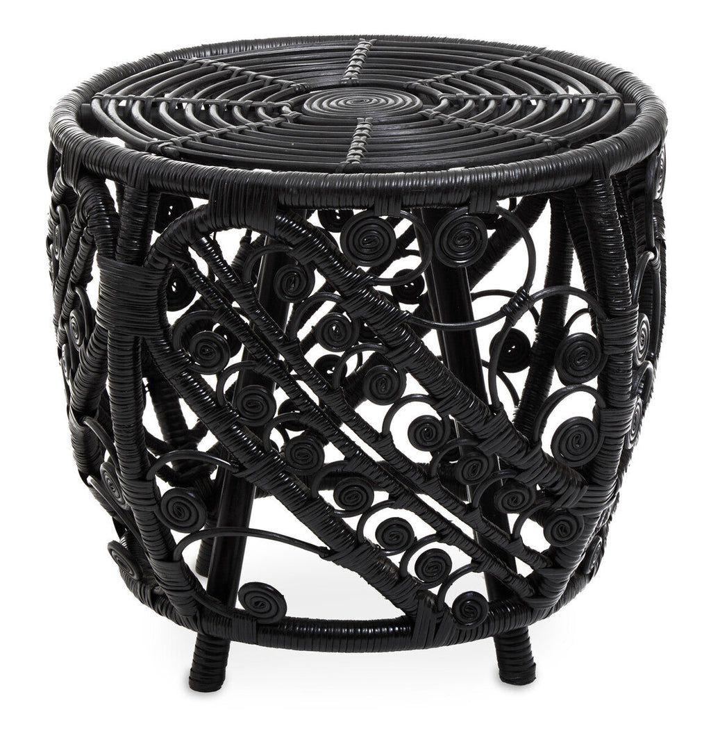 Orsina Mataram Black Natural Rattan Side Table – Handwoven Accent Table