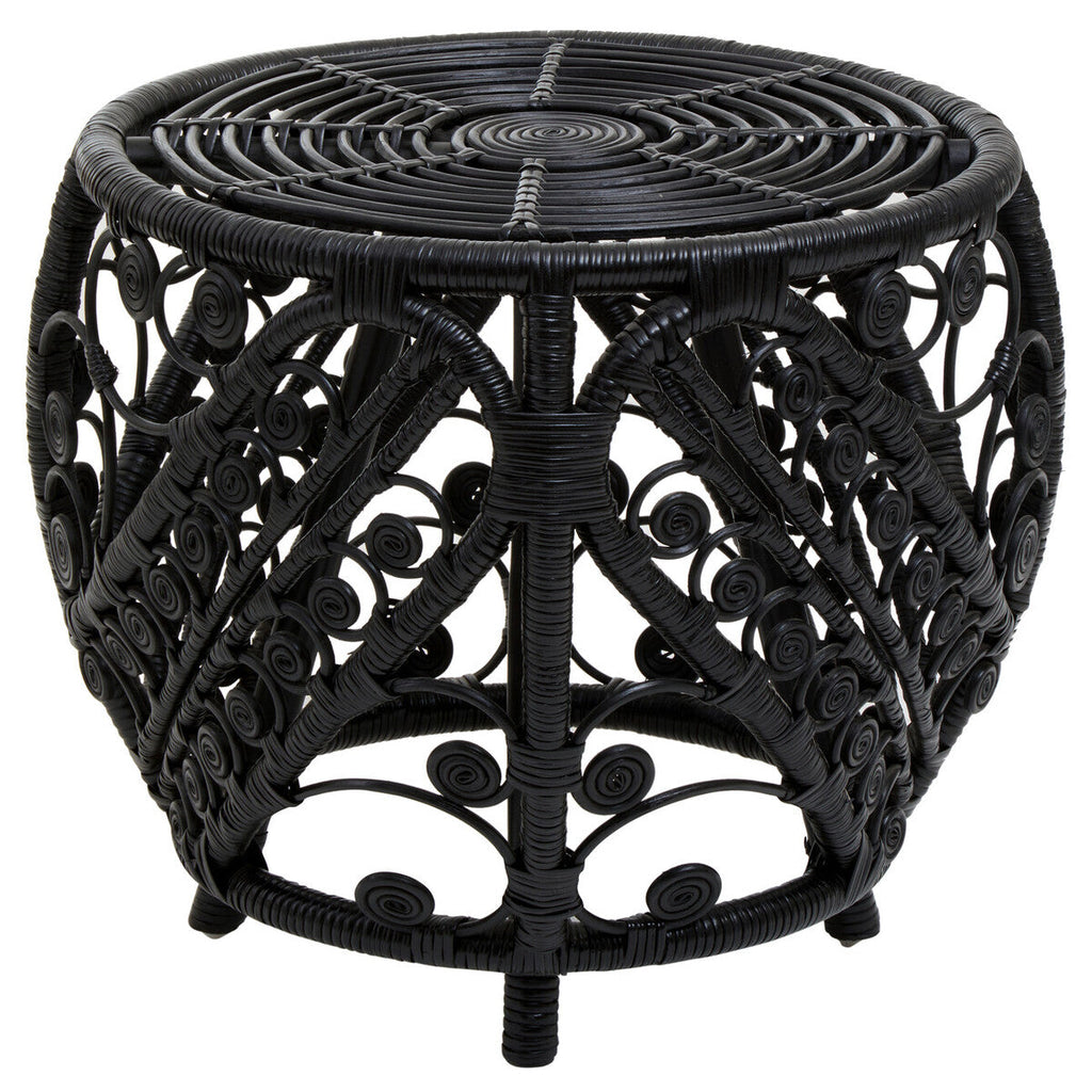 Orsina Mataram Black Natural Rattan Side Table – Handwoven Accent Table