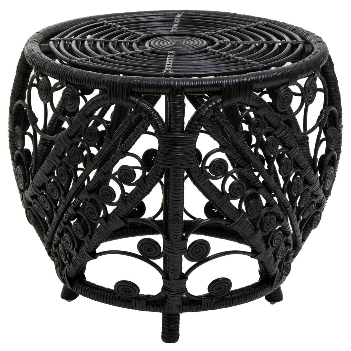 Orsina Mataram Black Natural Rattan Side Table – Handwoven Accent Table
