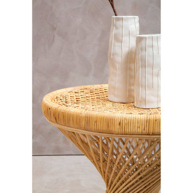Orsina Mataram Rattan Side Table – Round Handwoven End Table with Twisted Base