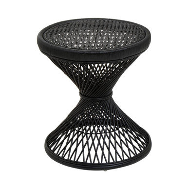 Orsina Mataram Black Rattan Side Table – Twisted Base Accent Table