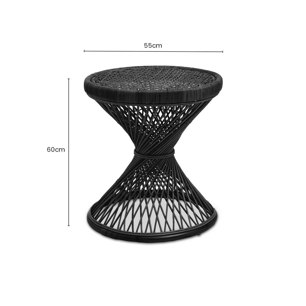 Orsina Mataram Black Rattan Side Table – Twisted Base Accent Table