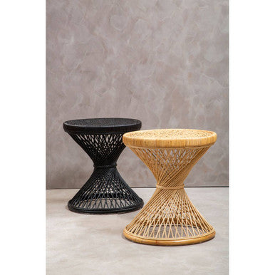 Orsina Mataram Black Rattan Side Table – Twisted Base Accent Table