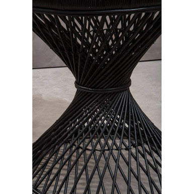 Orsina Mataram Black Rattan Side Table – Twisted Base Accent Table