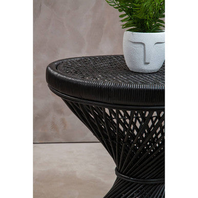 Orsina Mataram Black Rattan Side Table – Twisted Base Accent Table