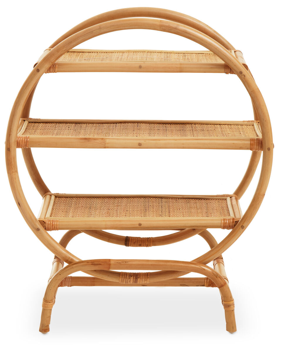 Orsina Mataram Three Tier Natural Rattan Round Shelf Display Unit