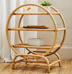 Orsina Mataram Three Tier Natural Rattan Round Shelf Display Unit