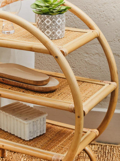 Orsina Mataram Three Tier Natural Rattan Round Shelf Display Unit