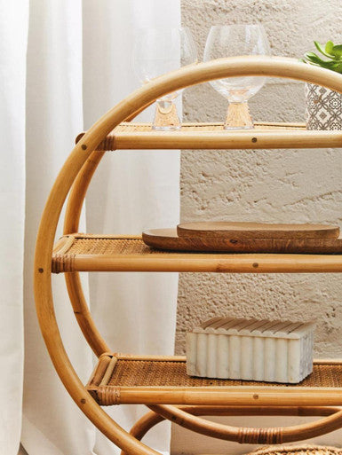 Orsina Mataram Three Tier Natural Rattan Round Shelf Display Unit