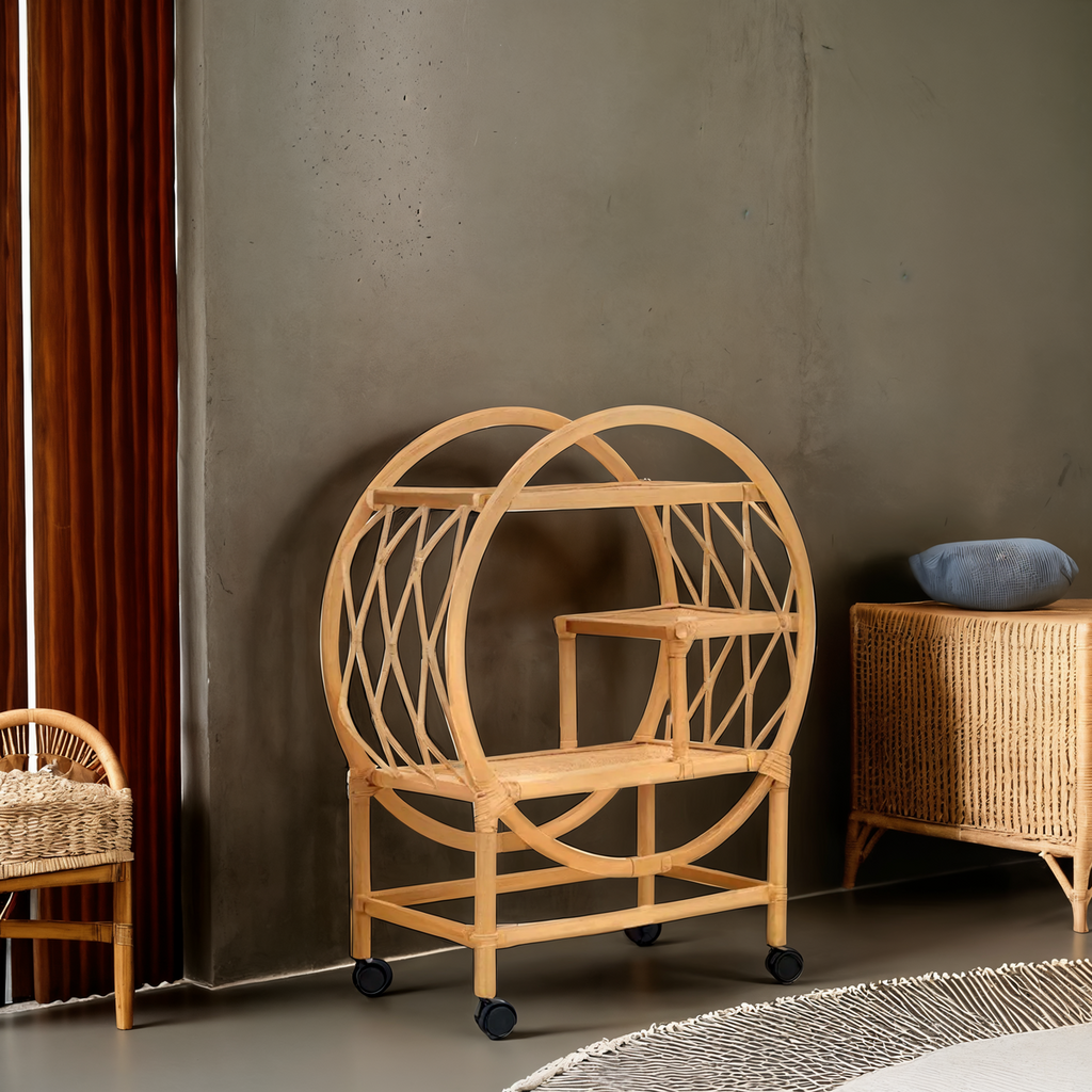 Orsina Mataram Rattan Bar Trolley – 3-Tier Natural Drinks Serving Cart