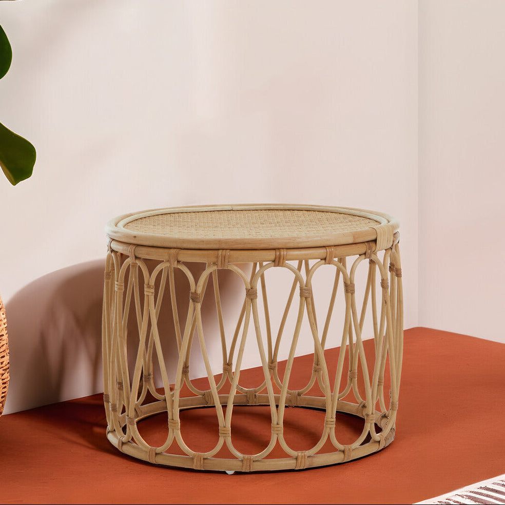 Orsina Mataram Natural Rattan Coffee Table | Round Open Weave Design