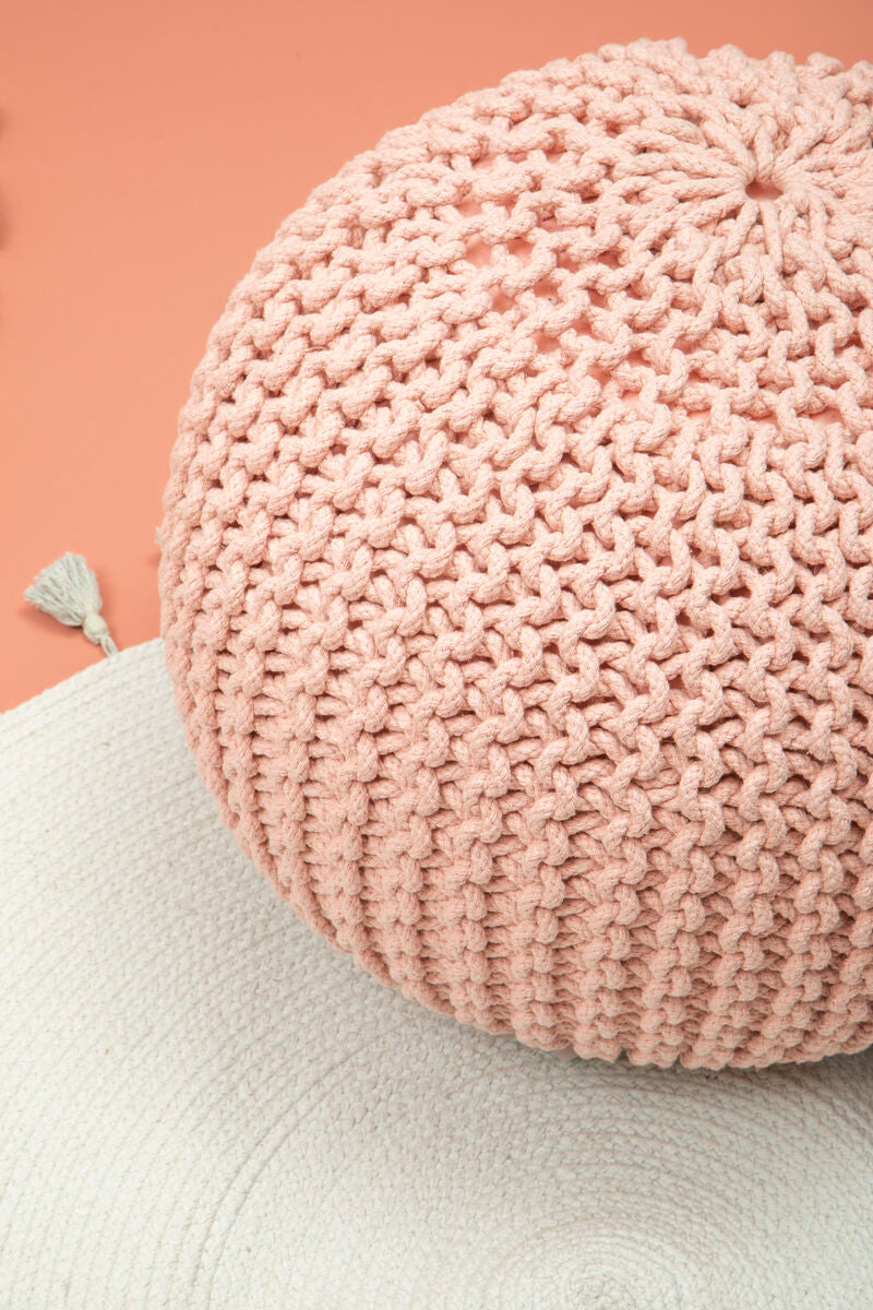 Orsina Kids Pink Pouffe – Soft Knit Footrest and Nursery Seating