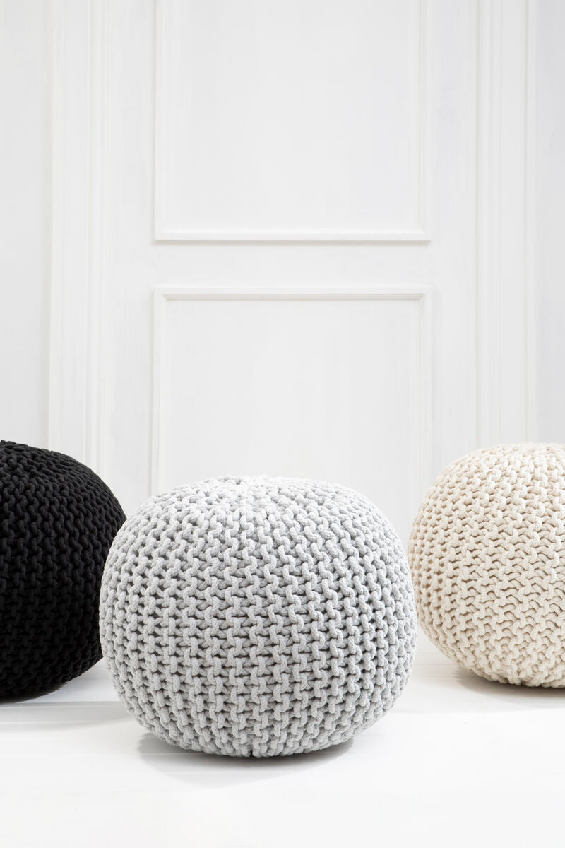 Orsina Kids Knit Cream Pouffe – Soft Knitted Floor Ottoman Seating