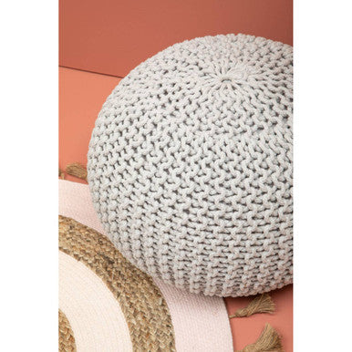 Orsina Kids Grey Knit Pouffe – Chunky Round Footrest and Nursery Seat