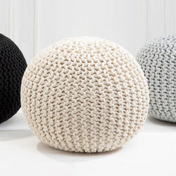 Orsina Kids Knit Cream Pouffe – Soft Knitted Floor Ottoman Seating