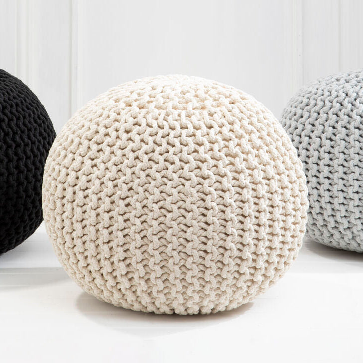 Orsina Kids Knit Cream Pouffe – Soft Knitted Floor Ottoman Seating