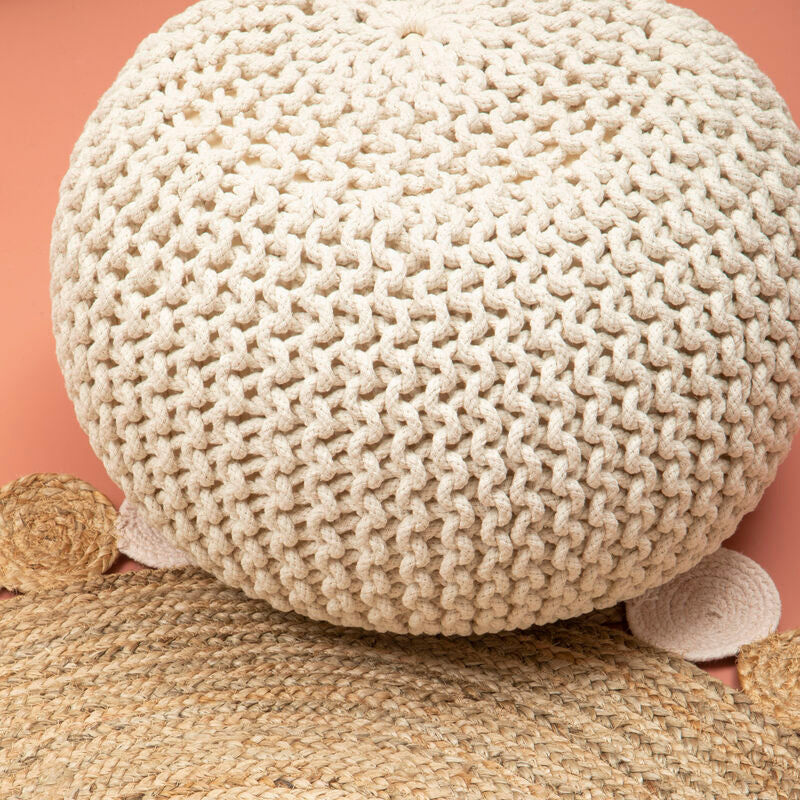 Orsina Kids Knit Cream Pouffe – Soft Knitted Floor Ottoman Seating