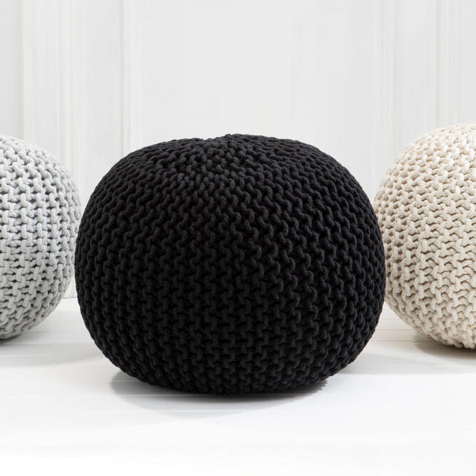 Orsina Kids Knit Black Pouffe – Modern Knitted Ottoman and Footrest