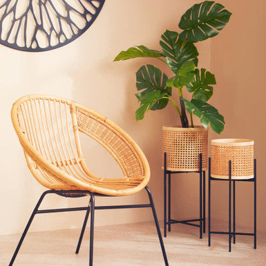 Orsina Depok Small Rattan Planter with Black Metal Stand – 15cm