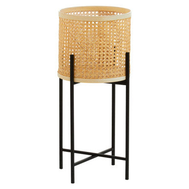 Orsina Depok Large Rattan Planter with Modern Black Metal Stand