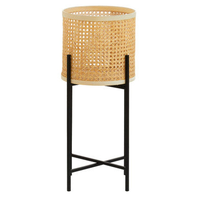 Orsina Depok Large Rattan Planter with Modern Black Metal Stand