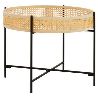 Orsina Depok Round Rattan Coffee Table with Black Metal Cross Base