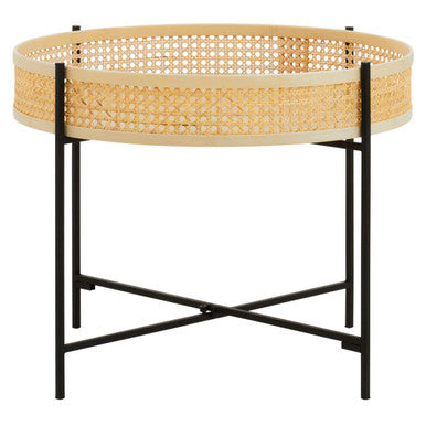 Orsina Depok Round Rattan Coffee Table with Black Metal Cross Base