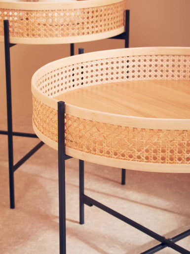 Orsina Depok Round Rattan Coffee Table with Black Metal Cross Base