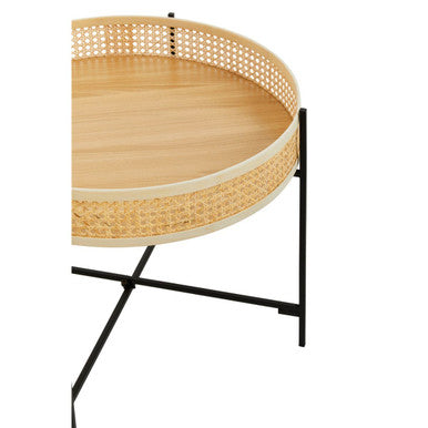 Orsina Depok Round Rattan Coffee Table with Black Metal Cross Base