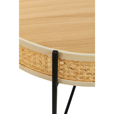 Orsina Depok Round Rattan Coffee Table with Black Metal Cross Base