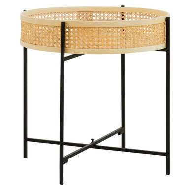 Orsina Depok Round Rattan Side Table | Black Metal Cross Base Legs
