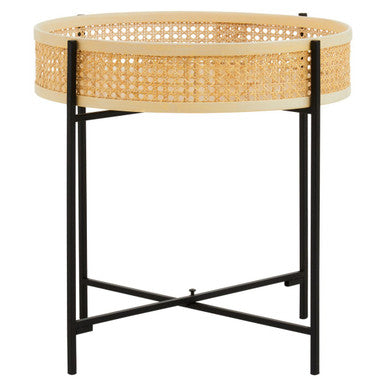 Orsina Depok Round Rattan Side Table | Black Metal Cross Base Legs