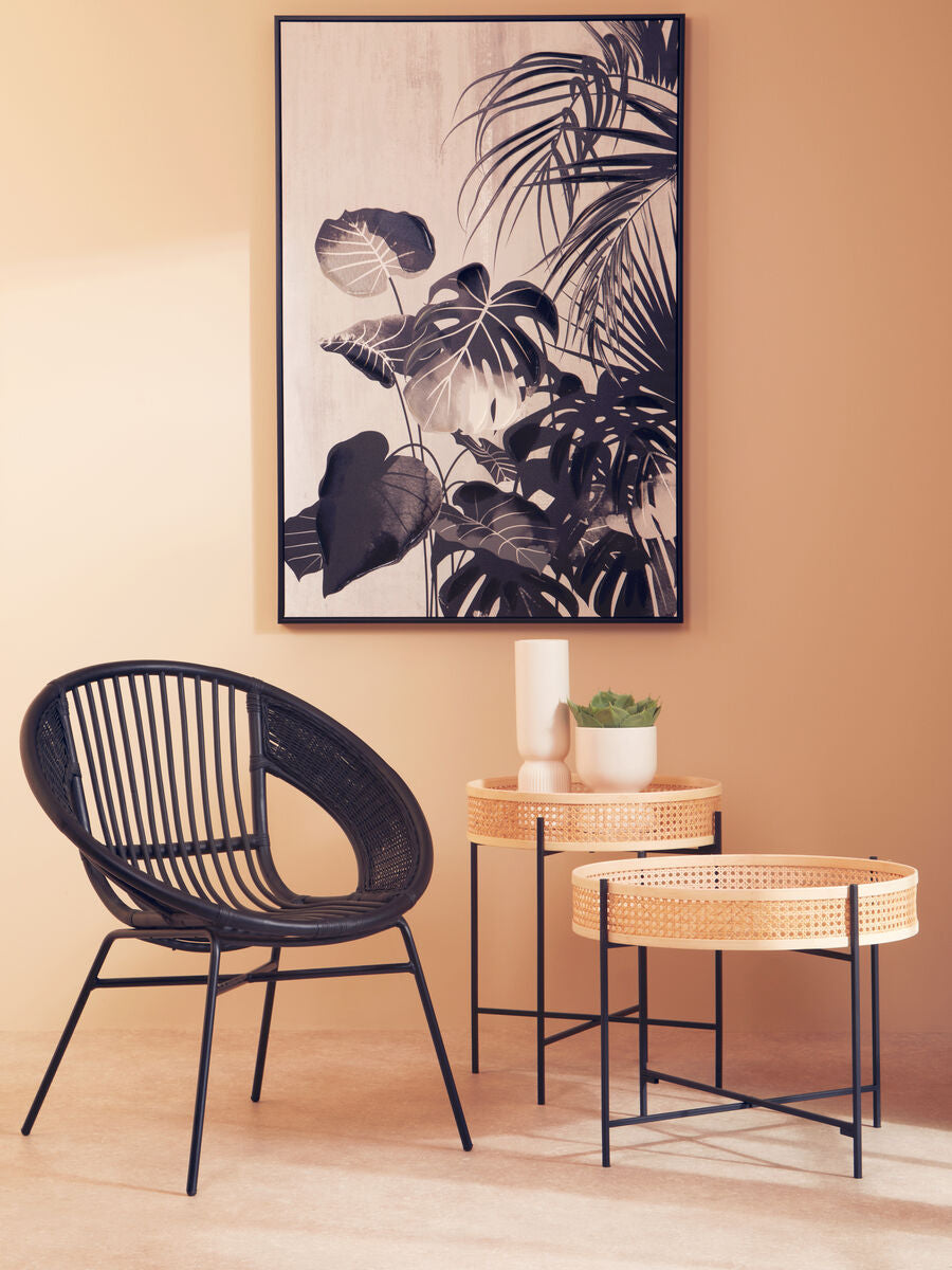 Orsina Depok Round Rattan Side Table | Black Metal Cross Base Legs