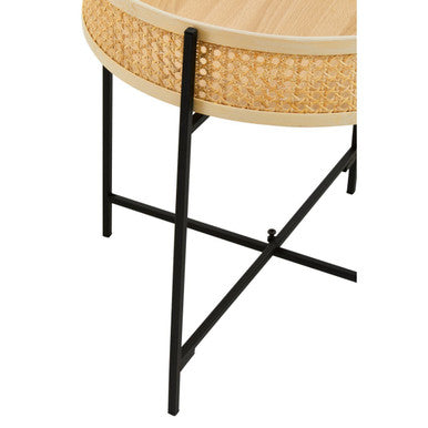 Orsina Depok Round Rattan Side Table | Black Metal Cross Base Legs