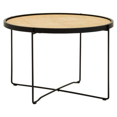 Orsina Depok Round Rattan Coffee Table with Black Metal Cross Legs