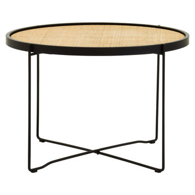 Orsina Depok Round Rattan Coffee Table with Black Metal Cross Legs