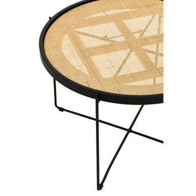 Orsina Depok Round Rattan Coffee Table with Black Metal Cross Legs