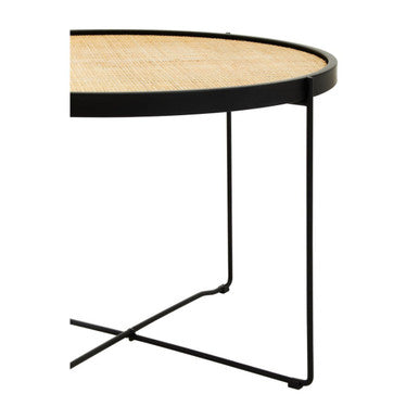 Orsina Depok Round Rattan Coffee Table with Black Metal Cross Legs