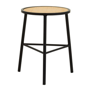 Orsina Depok Rattan Seat Stool – Round Natural Seat with Metal Legs