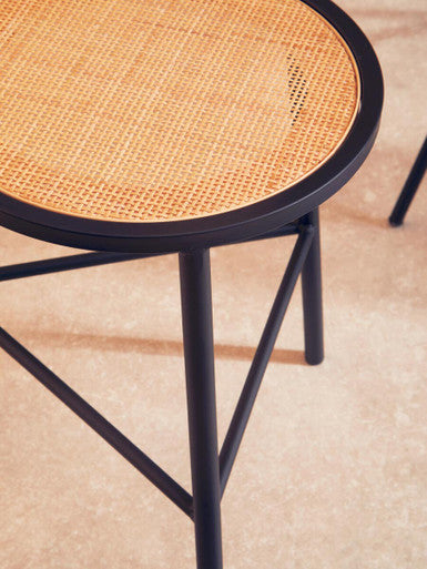 Orsina Depok Rattan Seat Stool – Round Natural Seat with Metal Legs