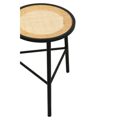 Orsina Depok Rattan Seat Stool – Round Natural Seat with Metal Legs