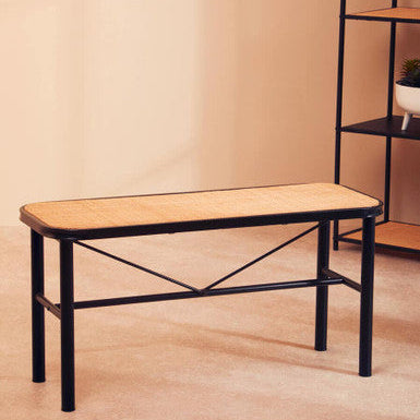 Orsina Depok Metal and Rattan Bench – Woven Entryway Seating