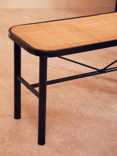 Orsina Depok Metal and Rattan Bench – Woven Entryway Seating