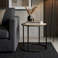 Orsina Depok Round Rattan Side Table – Natural Wood with Black Metal Base
