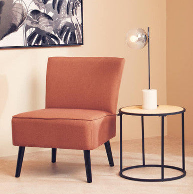 Orsina Depok Round Rattan Side Table – Natural Wood with Black Metal Base