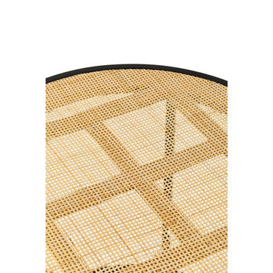 Orsina Depok Round Rattan Side Table – Natural Wood with Black Metal Base