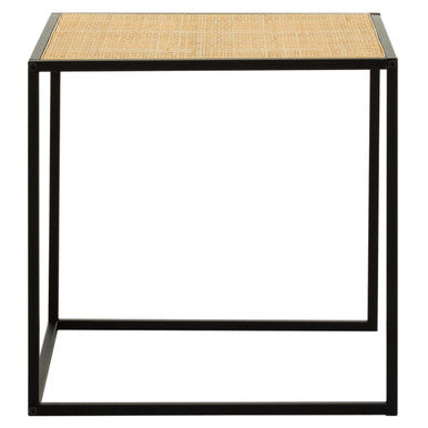 Orsina Depok Rattan Side Table – Square Black Metal Accent Table