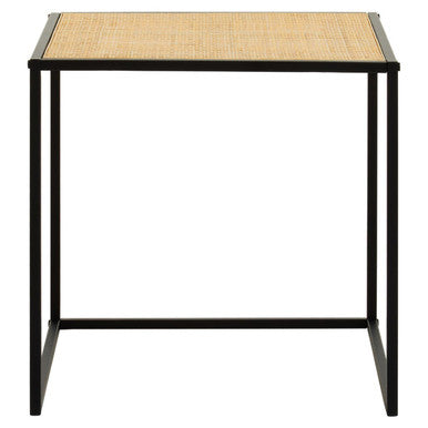 Orsina Depok Rattan Side Table – Square Black Metal Accent Table