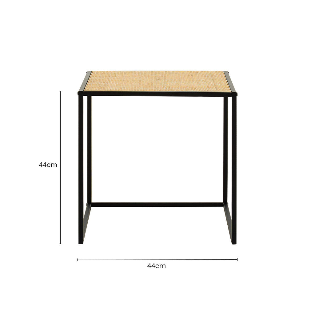 Orsina Depok Rattan Side Table – Square Black Metal Accent Table