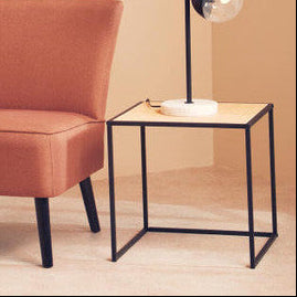 Orsina Depok Rattan Side Table – Square Black Metal Accent Table